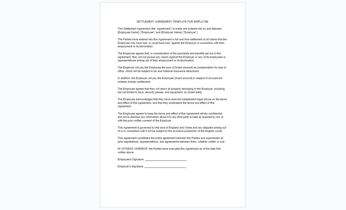 Settlement agreement letter templates